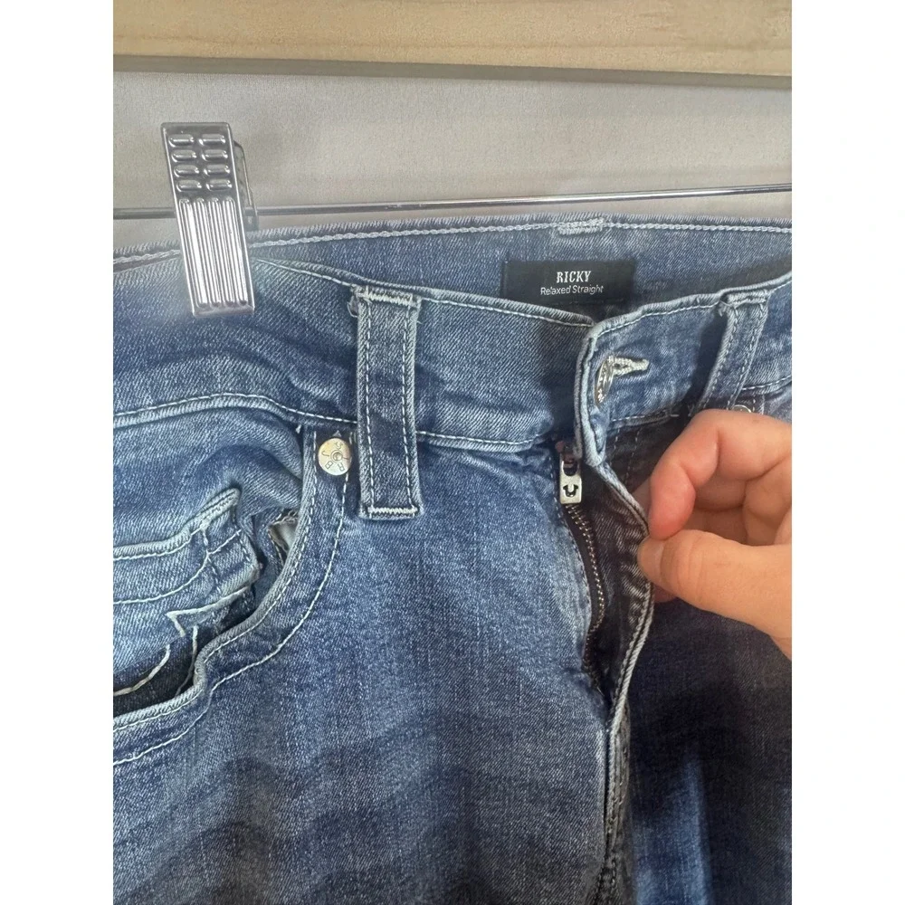 True Religion Ricky Relaxed Straight Blue Jeans Mens 34X32 SN No Flap 44545-00